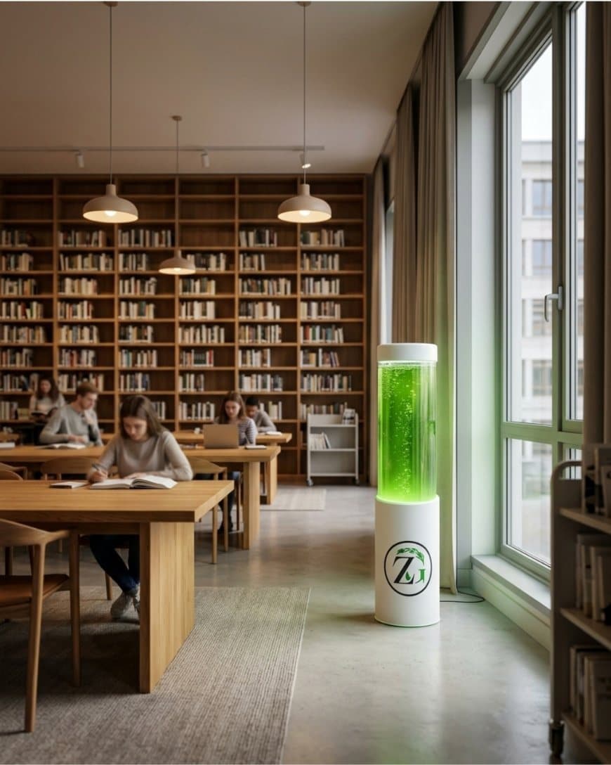 Zygreen Atelier by the window of a library