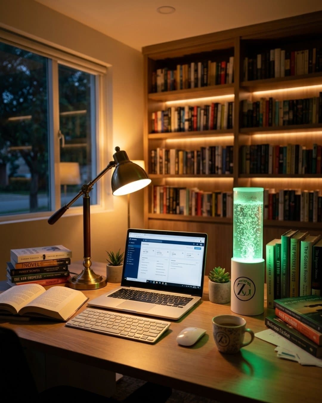 Zygreen Desk on a study desk in the evening
